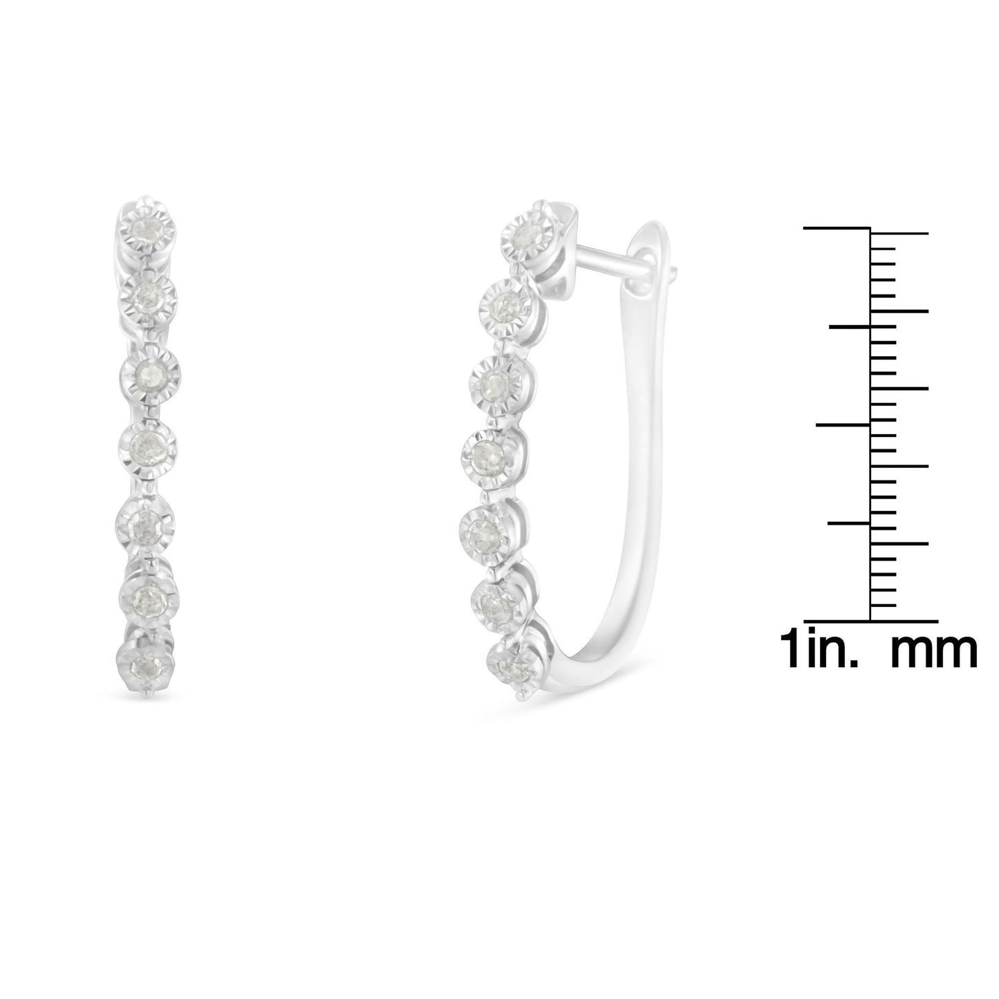 .925 Sterling Silver 1/2 cttw Miracle-Set Diamond 7 Stone Hoop Earrings (I-J Color, I3 Clarity)Â 