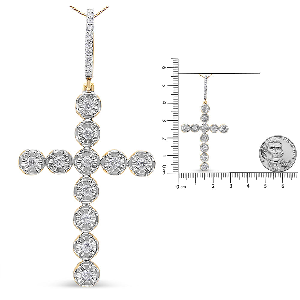 10K Yellow Gold 5/8 Cttw Miracle Set Round Diamond Circle Link Cross Pendant Necklace for Men (H-I Color, SI1-SI2 Clarity) - NO CHAIN INCLUDED