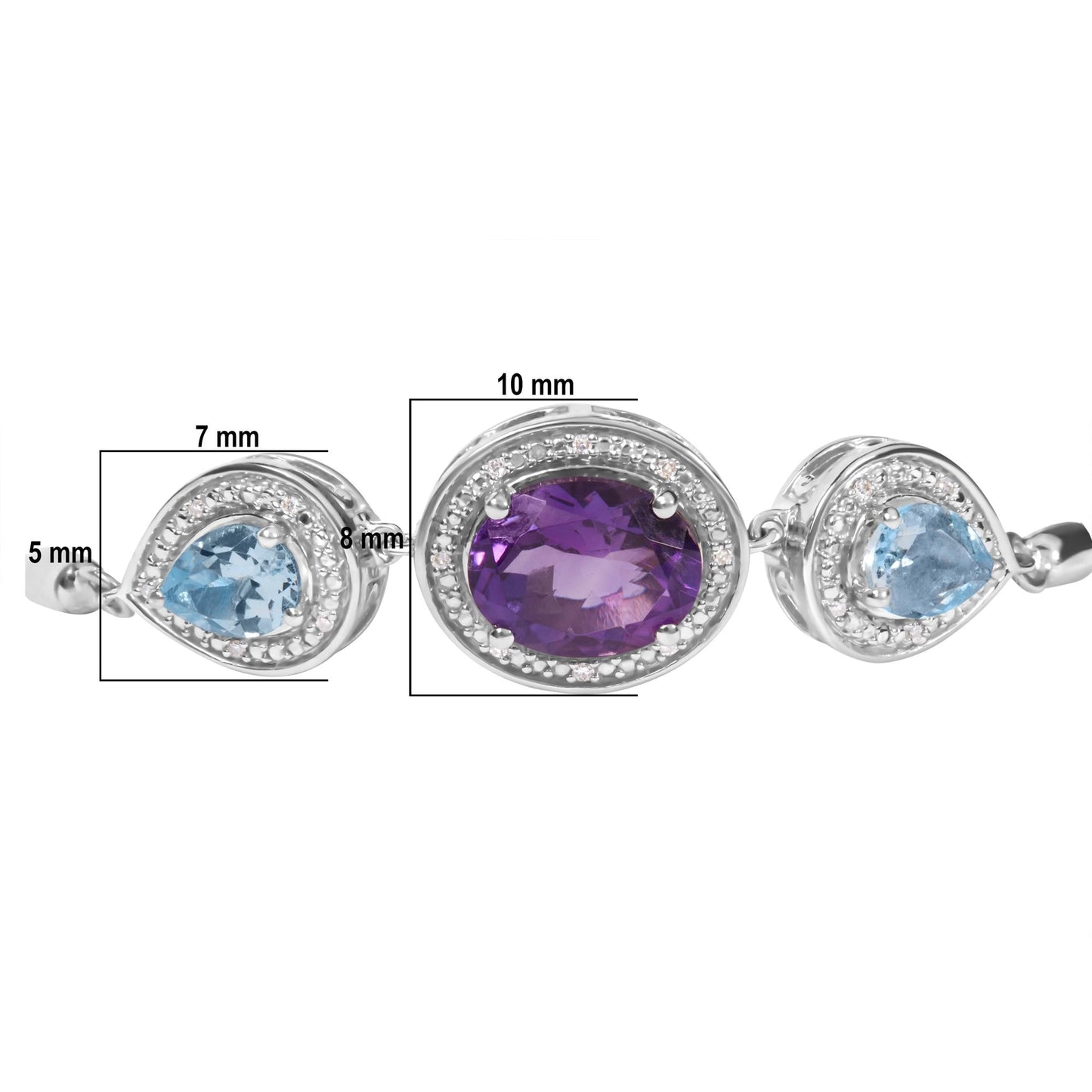 .925 Sterling Silver Oval Amethyst and Pear Blue Topaz with Diamond Accent Lariat 4â€-10â€ Adjustable Bolo Bracelet (H-I Color, SI1-SI2 Clarity)