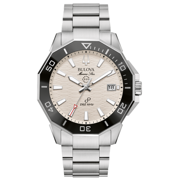 Bulova 96B426 Marine Star Ceramic Bezel Mens Watch - White