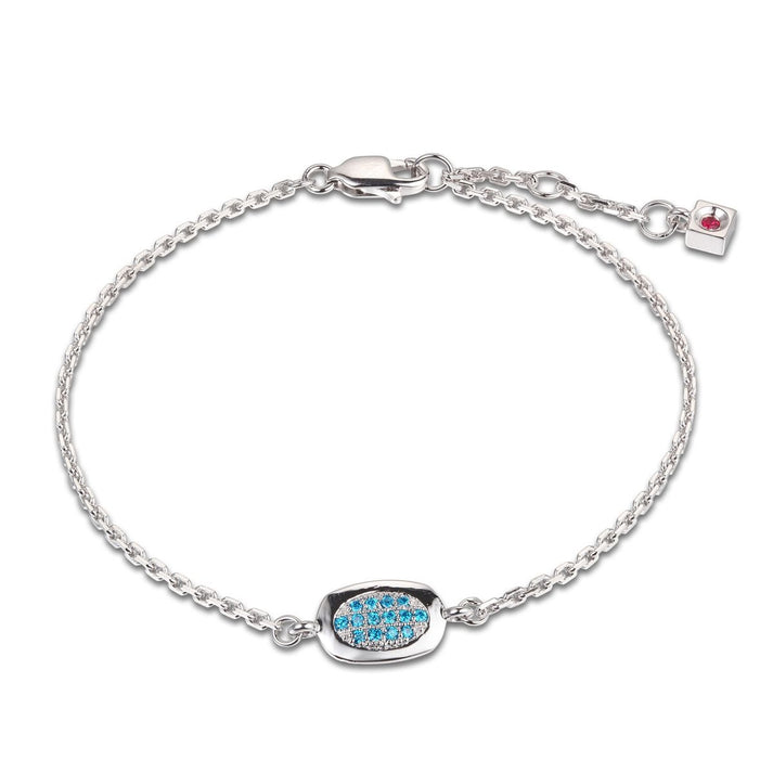 BR1LA3X2-W-7 Succession Blue Cubic Zirconia Oval Tag Bracelet Size 7