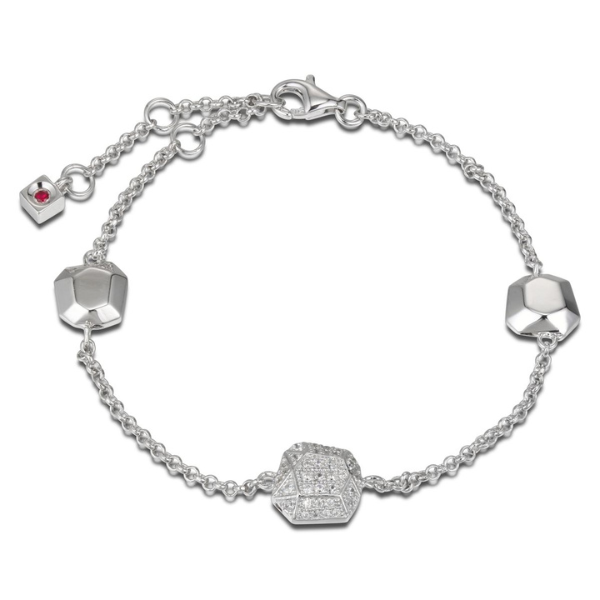 BR1LA4U0-W-6.5 Facet Cubic Zirconia Plain Nugget Station Bracelet Size 6.5