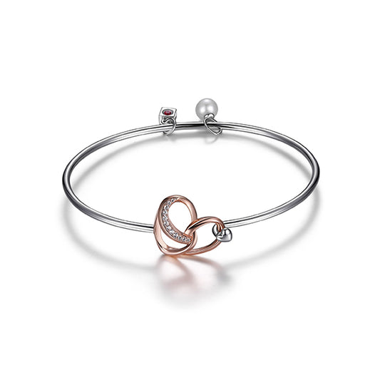 Elegant Heart Bangle with Genuine Pearl