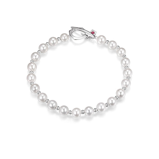  Gem Clip Round White Shell Pearl Toggle Bracelet