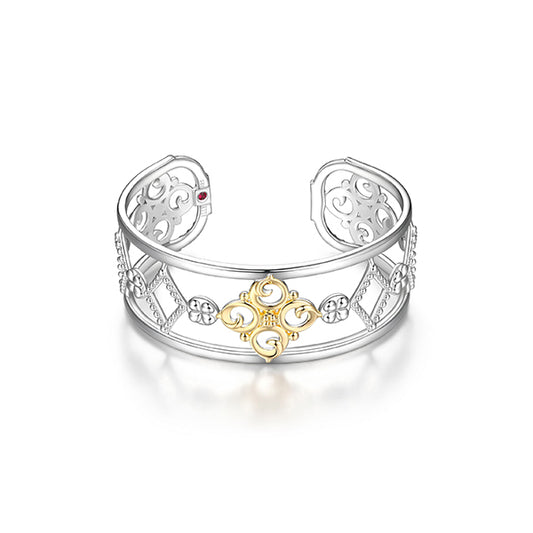 Elegant Venice Two Tone Silver Filigree Cuff Bangle 