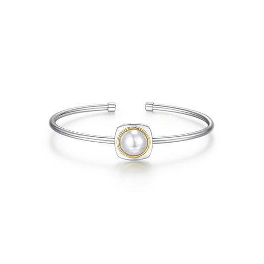 Elegant Aureole  Square Bezel with Pearl Cuff Bangle