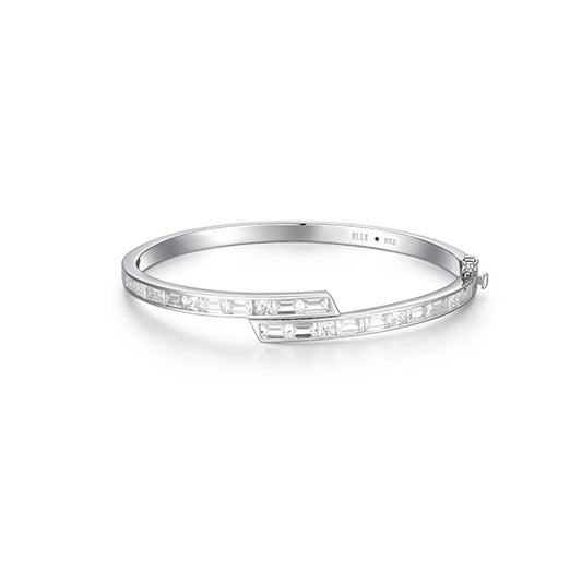 Elegant Straight Baguette  Bypass Bangle Bracelet