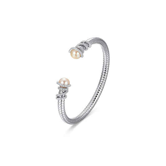 Charles Garnier Genuine White Pearl & CZ Cuff Bangle