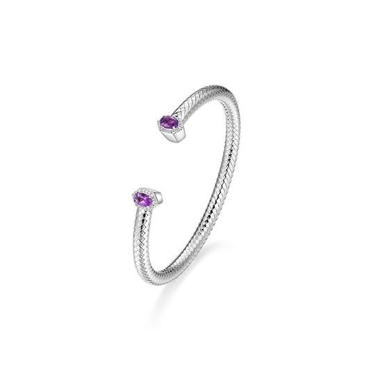 Elegant Prism Genuine Amethyst & CZ Mesh Cuff Bangle