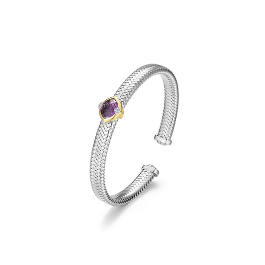 Elegant Prism Genuine Amethyst & Zirconia Mesh Cuff Bangle