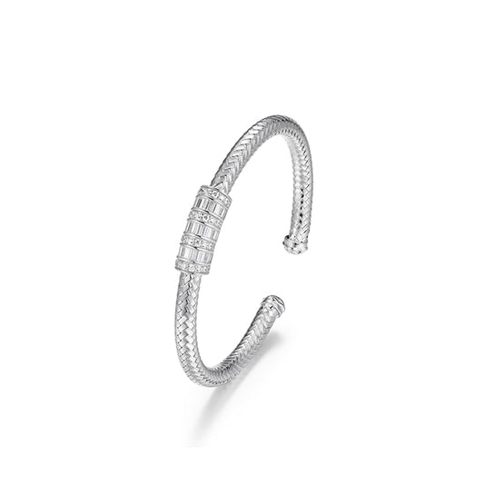 Charles Garnier Sterling Silver "New Mesh" CZ Mesh Cuff Bangle