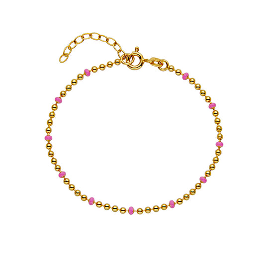 Enamel Bead Chain Bracelet In Sterling Silver - Pink and Gold