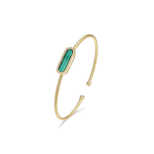 Elegant Mesh Cuff Bangle with Malachite
