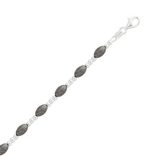 Sterling Silver Fashion Bracelet with Black Beads