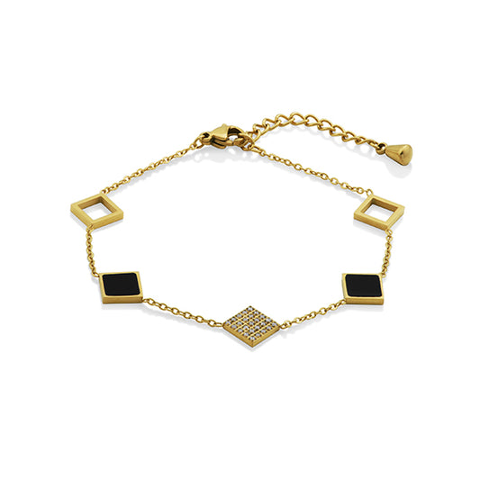 Elegant Black Enamel Station CZ Bracelet