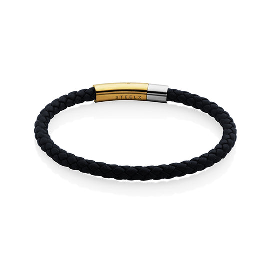 Elegant Stainless Steel Two-Tone Leather Bracelet