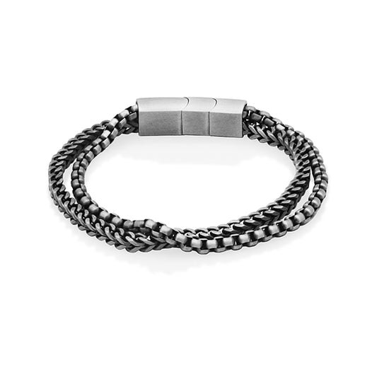 CJ Steelx Double Layered Wheat and Box Chain Bracelet - Antique Black
