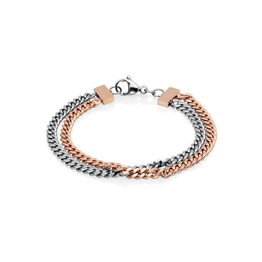 CJ Steelx 2-layer Curb Link Bracelet - Rose Gold and Silver