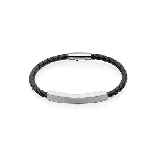 CJ Steelx Braided Leather ID Bracelet - Black