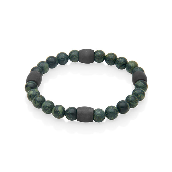 CJ Steelx Kambaba Jasper and Carbon Fibre Bead Bracelet - Green