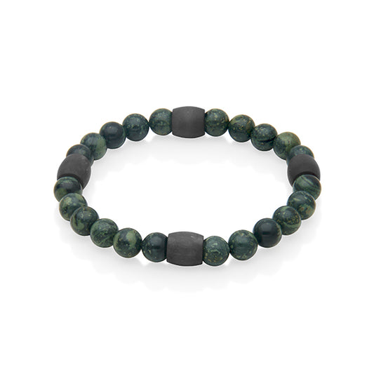 CJ Steelx Kambaba Jasper and Carbon Fibre Bead Bracelet - Green