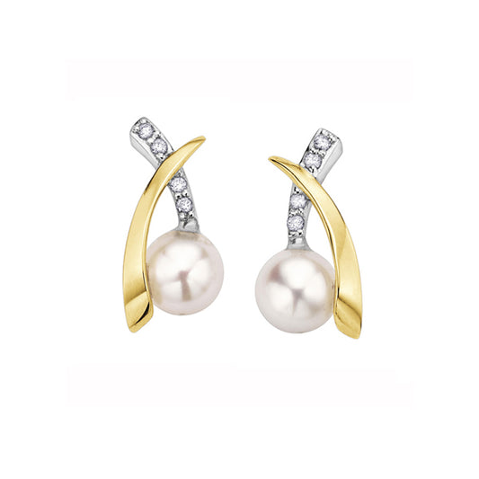 5mm Pearl and Diamond Accent Stud Earrings in 10K White and Yellow Gold (0.04 CT. T.W.)