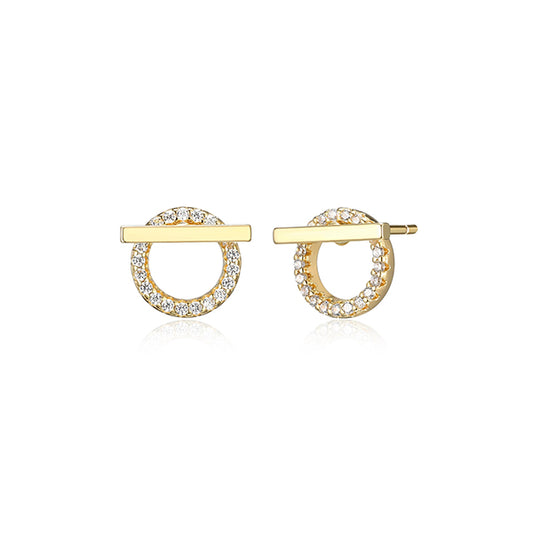 Diamondlite Cubic Zirconia 2-in-1 Bar and Circle Stud Earrings - Gold