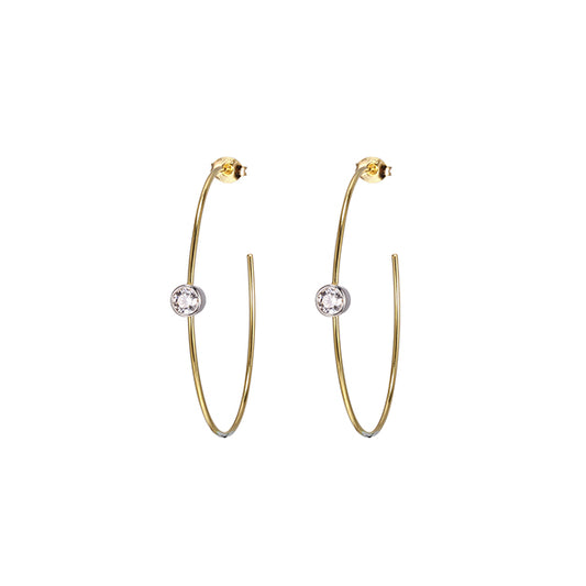Diamondlite Cubic Zirconia 45mm Bezel Set Open Hoop Earring - Silver and Gold