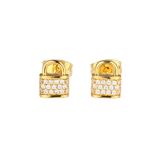 Diamondlite Cubic Zirconia Lock Stud Earrings - Gold