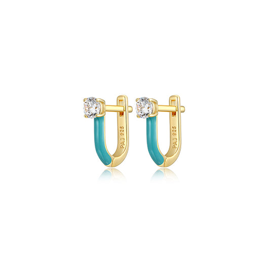 Cotton Candy Collection Diamondlite Cubic Zirconia Enamel U-hoop Earrings - Blue