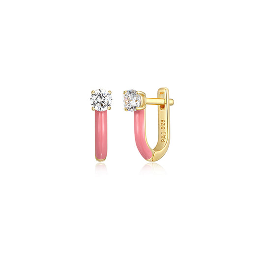 Cotton Candy Collection Diamondlite Cubic Zirconia Enamel U-hoop Earrings - Dark Pink
