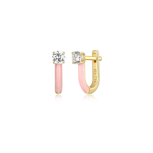 Cotton Candy Collection Diamondlite Cubic Zirconia Enamel U-hoop Earrings - Light Pink