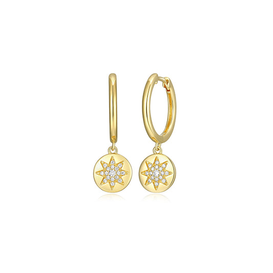 Goddess Diamondlite Cubic Zirconia Star Disk Hoop Earrings - Gold