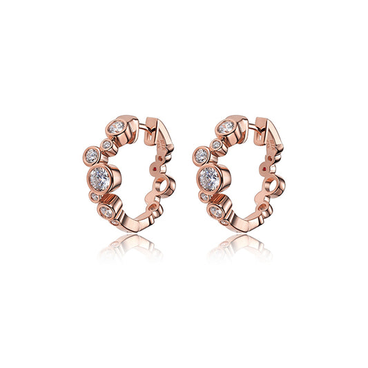 ELLE "Bubble" Sterling Silver Cubic Zirconia Bezel Set Hoop Earrings - Rose Gold