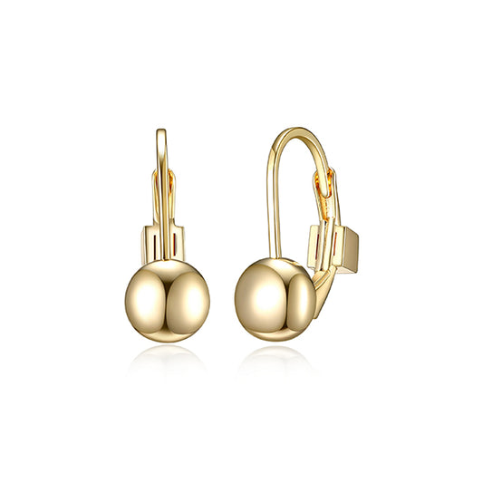 ELLE "Lock & Key" Sterling Silver 6mm Dot Leverback Earrings - Gold