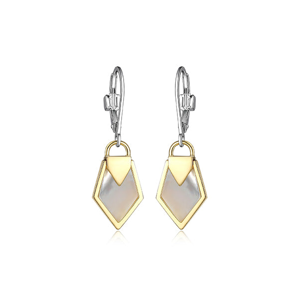 ELLE "Lock & Key" Sterling Silver White Mop Dangle Earrings - Silver and Gold