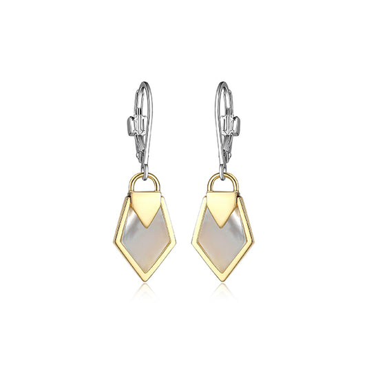 ELLE "Lock & Key" Sterling Silver White Mop Dangle Earrings - Silver and Gold