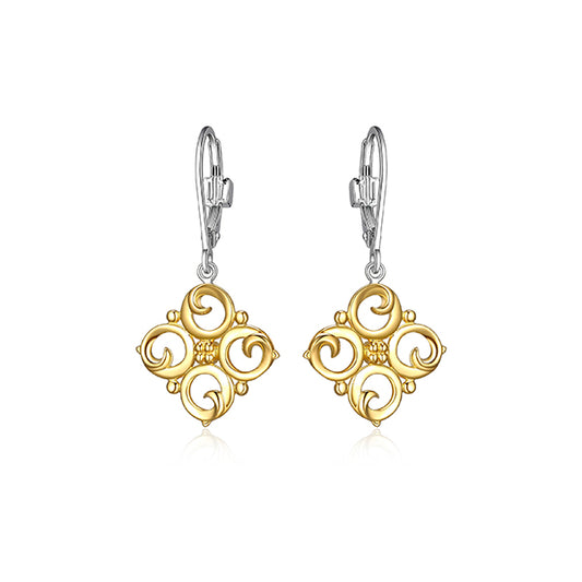 ELLE "Venice" Sterling Silver Swirl Motif Dangle Earrings - Silver and Gold