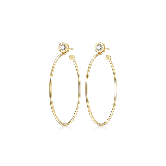 ELLE "Bubble" Sterling Silver 2 in 1, CZ Bezel Set Stud and Removable Hoop Earrings - Gold