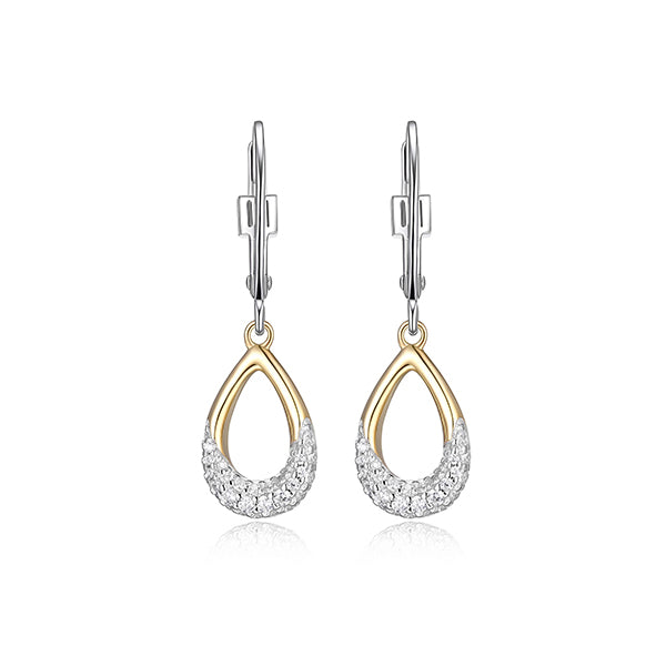 ELLE "Caramel" Pear Shape and Pave Cubic Zirconia Dangle Earrings - Silver and Gold