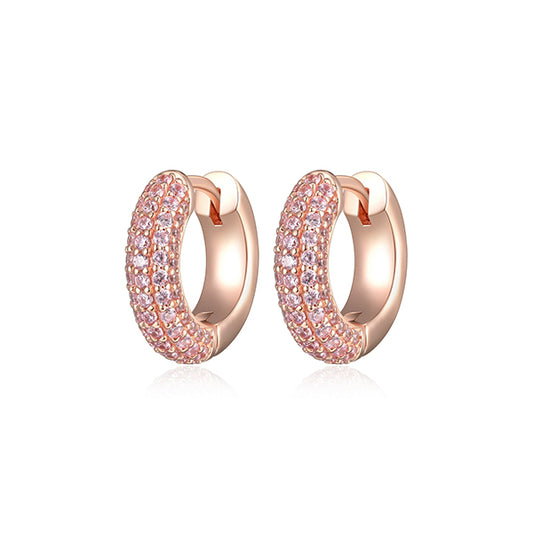 ELLE "Stardust" 15mm Hoop Earrings with 5-Row Clear Cubic Zirconia - Rose Gold