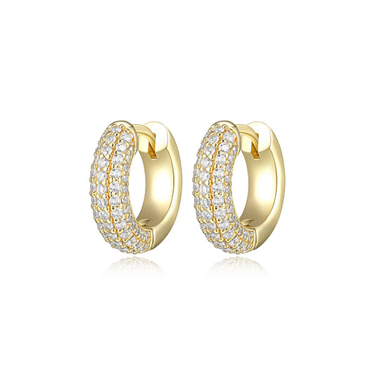 ELLE "Stardust" 15mm Hoop Earrings with 5-Row Clear Cubic Zirconia - Gold