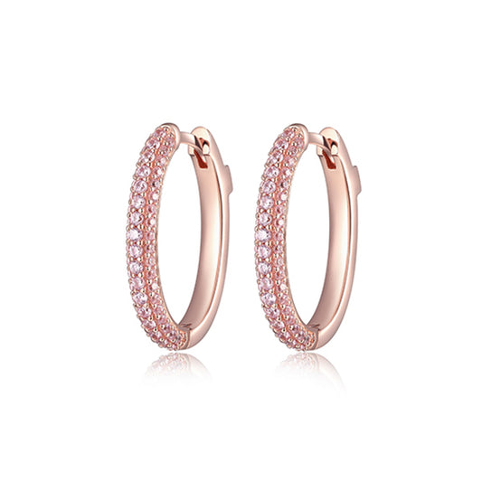 ELLE "Stardust" Oval Hoop Earrings with 3-Row Clear Cubic Zirconia - Rose Gold