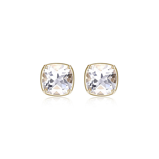 ELLE "Marble" Clear Quartz Cushion Cut Stud Earrings - Gold