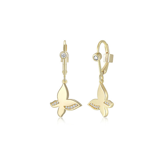 ELLE "Motif" Butterfly with Cubic Zirconia Dangle Earrings - Gold