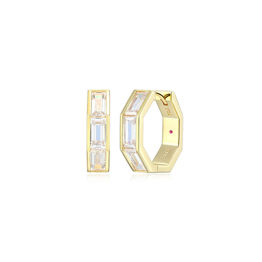 ELLE "Baguette" Straight Baguette Cubic Zirconia Octagon Shape Hoop Earrings - Gold