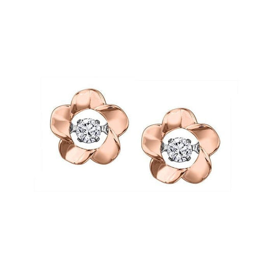 Canadian Diamond Solitaire Flower Earrings in 10K Rose Gold (0.08 CT.)