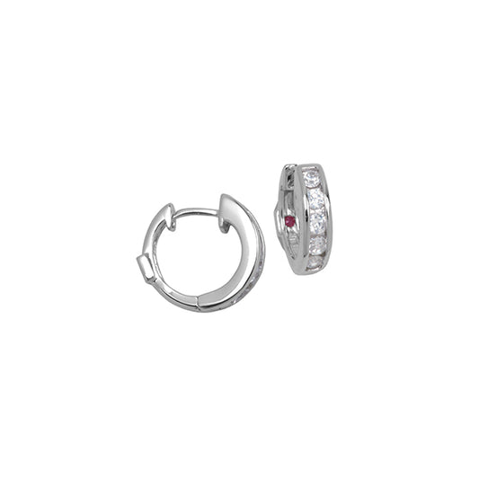 ELLE "Hoops" Sterling Silver Channel Set Cubic Zirconia 14mm Hoop Earrings - Silver