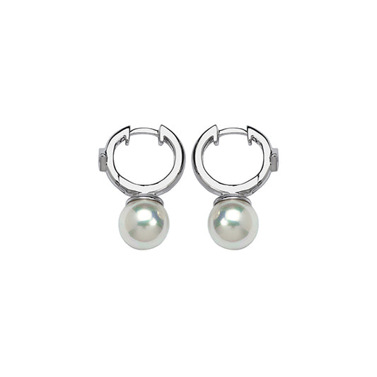 ELLE "Core Essentials " Sterling Silver White Pearl Shell Hoop Earrings - Silver