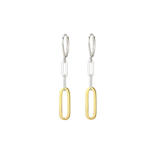 Charles Garnier Sterling Silver "PAPERCLIP" Oval Link Dangle Earrings - Gold and Silver